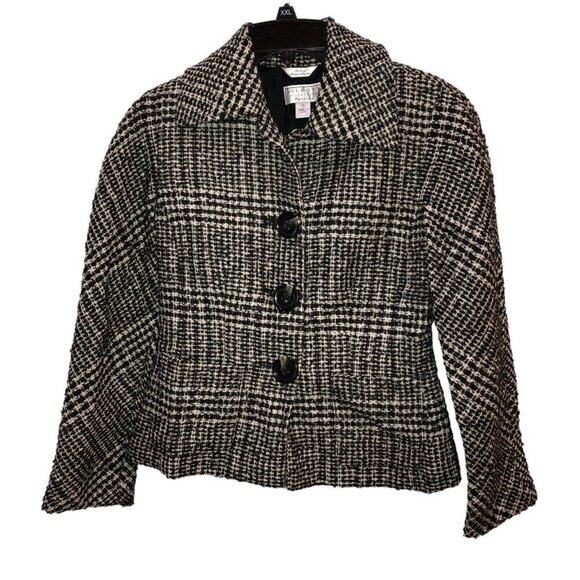 Talbots Collection Size 2 Black White Plaid Tweed Alpaca Blend Blazer Jacket - Picture 2 of 10